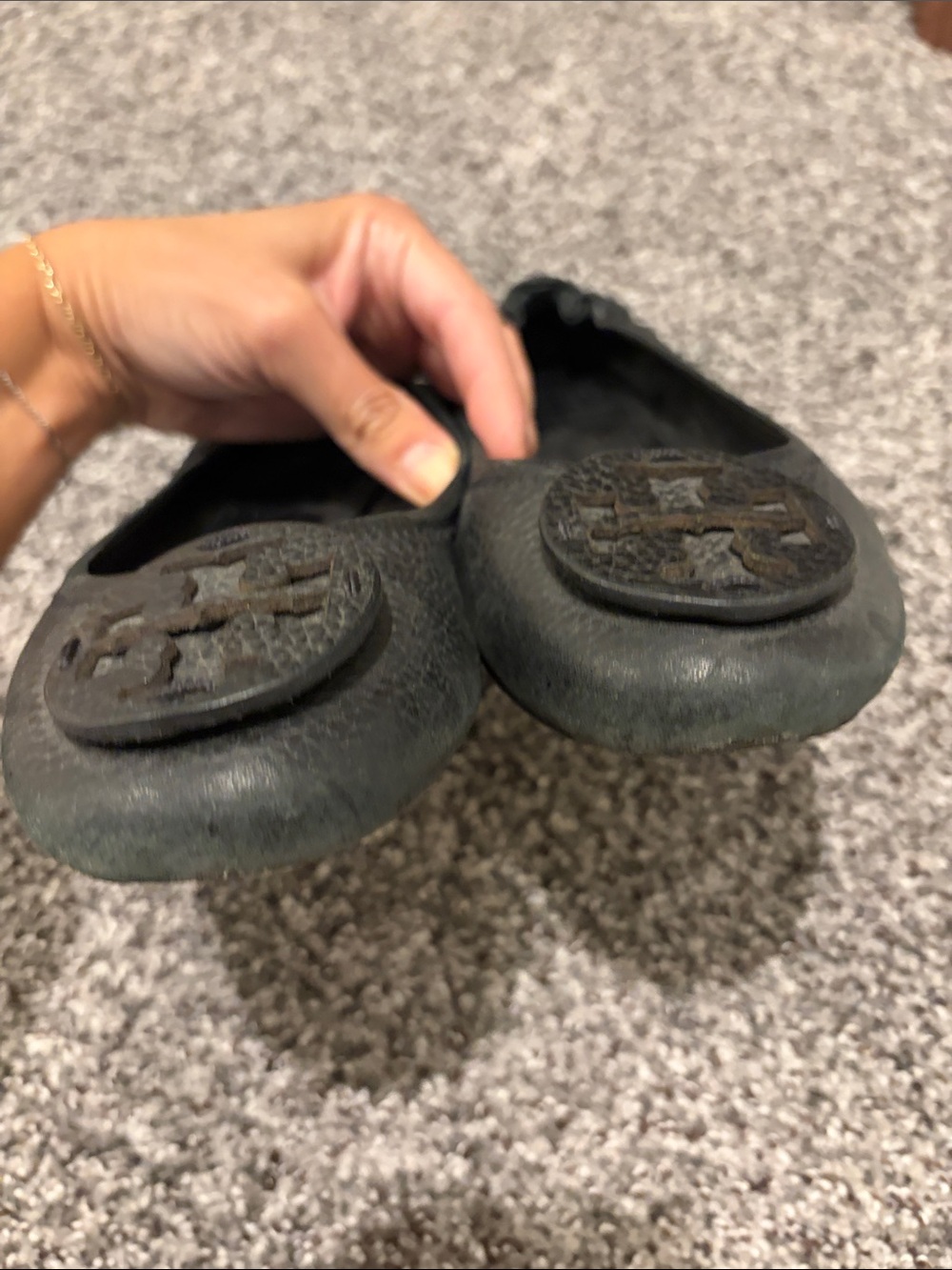 Tory Burch Black Leather Logo Ballet Flats - Picture 2 of 7